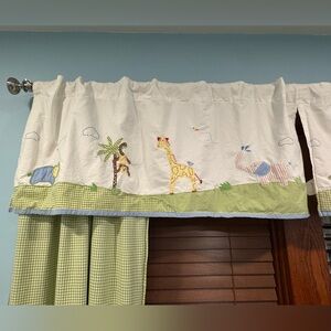Pottery Barn Jungle Animal Themed Nursery Valance and Curtain Set